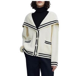 Listicle White Sailor Collar Button Down Ladies Medium Cardigan